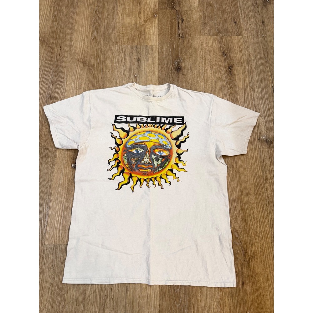 Sublime Sun Logo Graphic Band T-Shirt Mens L Cream 40oz To Freedom Ska Punk